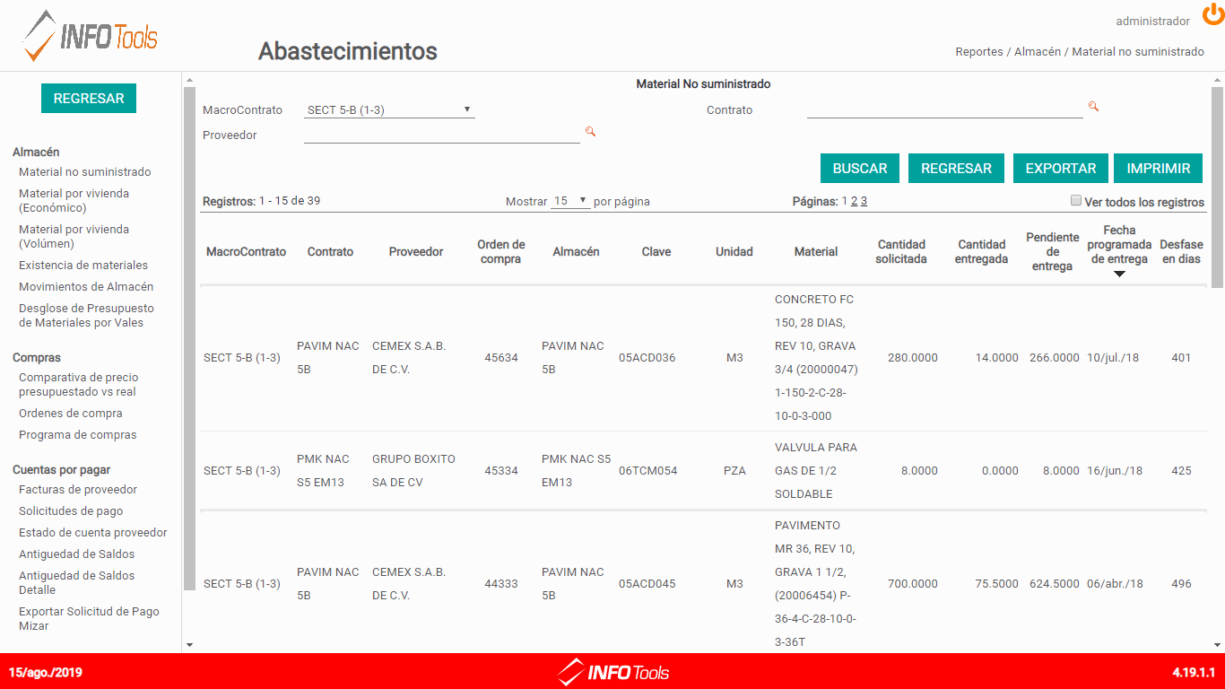 Compra de materiales Software compra de materiales